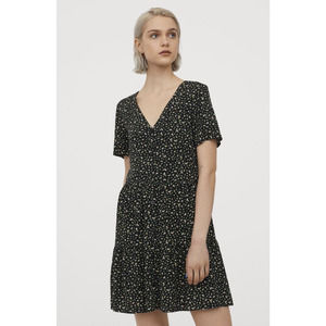 H&M Dainty V neck Floral Dress Black Yellow Small